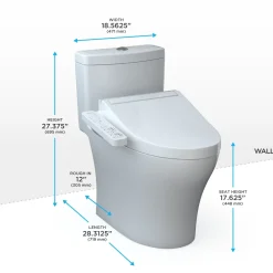 TOTO WASHLET+ Aquia IV One-Piece Elongated Dual Flush 1.28 and 0.9 GPF Toilet and WASHLET C2 Bidet Seat, Cotton White, Vitreous China|Plastic, MW6463074CEMFGN#01