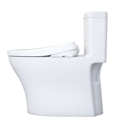 TOTO WASHLET+ Aquia IV One-Piece Elongated Dual Flush 1.28 and 0.9 GPF Toilet with Auto Flush S7 Contemporary Bidet Seat, Cotton White, Vitreous China|Plastic, MW6464726CEMFGNA#01