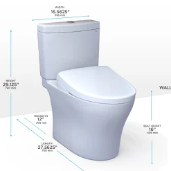 TOTO WASHLET+ Aquia IV Two-Piece Elongated Dual Flush 1.28 and 0.9 GPF Toilet and Contemporary WASHLET S7 Contemporary Bidet Seat, Cotton White, Vitreous China|Plastic, MW4464726CEMGN#01