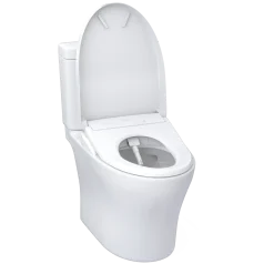 TOTO WASHLET+ Aquia IV Two-Piece Elongated Dual Flush 1.28 and 0.9 GPF Toilet and Contemporary WASHLET S7 Contemporary Bidet Seat, Cotton White, Vitreous China|Plastic, MW4464726CEMGN#01