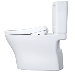 TOTO WASHLET+ Aquia IV Two-Piece Elongated Dual Flush 1.28 and 0.9 GPF Toilet and Contemporary WASHLET S7 Contemporary Bidet Seat, Cotton White, Vitreous China|Plastic, MW4464726CEMGN#01