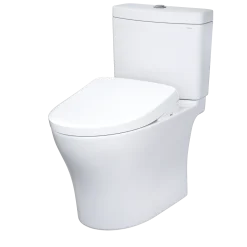 TOTO WASHLET+ Aquia IV Two-Piece Elongated Dual Flush 1.28 and 0.9 GPF Toilet, Contemporary WASHLET S7A Bidet Seat, Cotton White, Vitreous China, MW4464736CEMGN#01