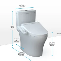 TOTO WASHLET+ Aquia IV Two-Piece Elongated Universal Height Dual Flush 1.28 and 0.9 GPF Toilet and WASHLET C2 Bidet Seat, Cotton White, Vitreous China|Plastic, MW4463074CEMFGN#01