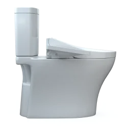 TOTO WASHLET+ Aquia IV Two-Piece Elongated Universal Height Dual Flush 1.28 and 0.9 GPF Toilet and WASHLET C2 Bidet Seat, Cotton White, Vitreous China|Plastic, MW4463074CEMFGN#01