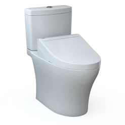 TOTO WASHLET+ Aquia IV Two-Piece Elongated Universal Height Dual Flush 1.28 and 0.9 GPF Toilet and WASHLET C5 Bidet Seat, Cotton White, Vitreous China|Plastic, MW4463084CEMFGN#01