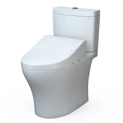 TOTO WASHLET+ Aquia IV Two-Piece Elongated Universal Height Dual Flush 1.28 and 0.9 GPF Toilet and WASHLET C5 Bidet Seat, Cotton White, Vitreous China|Plastic, MW4463084CEMFGN#01