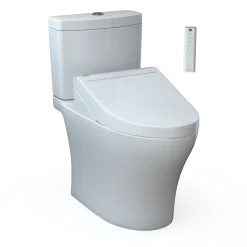 TOTO WASHLET+ Aquia IV Two-Piece Elongated Universal Height Dual Flush 1.28 and 0.9 GPF Toilet and WASHLET C5 Bidet Seat, Cotton White, Vitreous China|Plastic, MW4463084CEMFGN#01