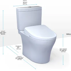 TOTO WASHLET+ Aquia IV Two-Piece Elongated Dual Flush 1.28 and 0.9 GPF Toilet with S7A Contemporary Bidet Seat, Cotton White, Vitreous China|Plastic, MW4464736CEMFGN#01