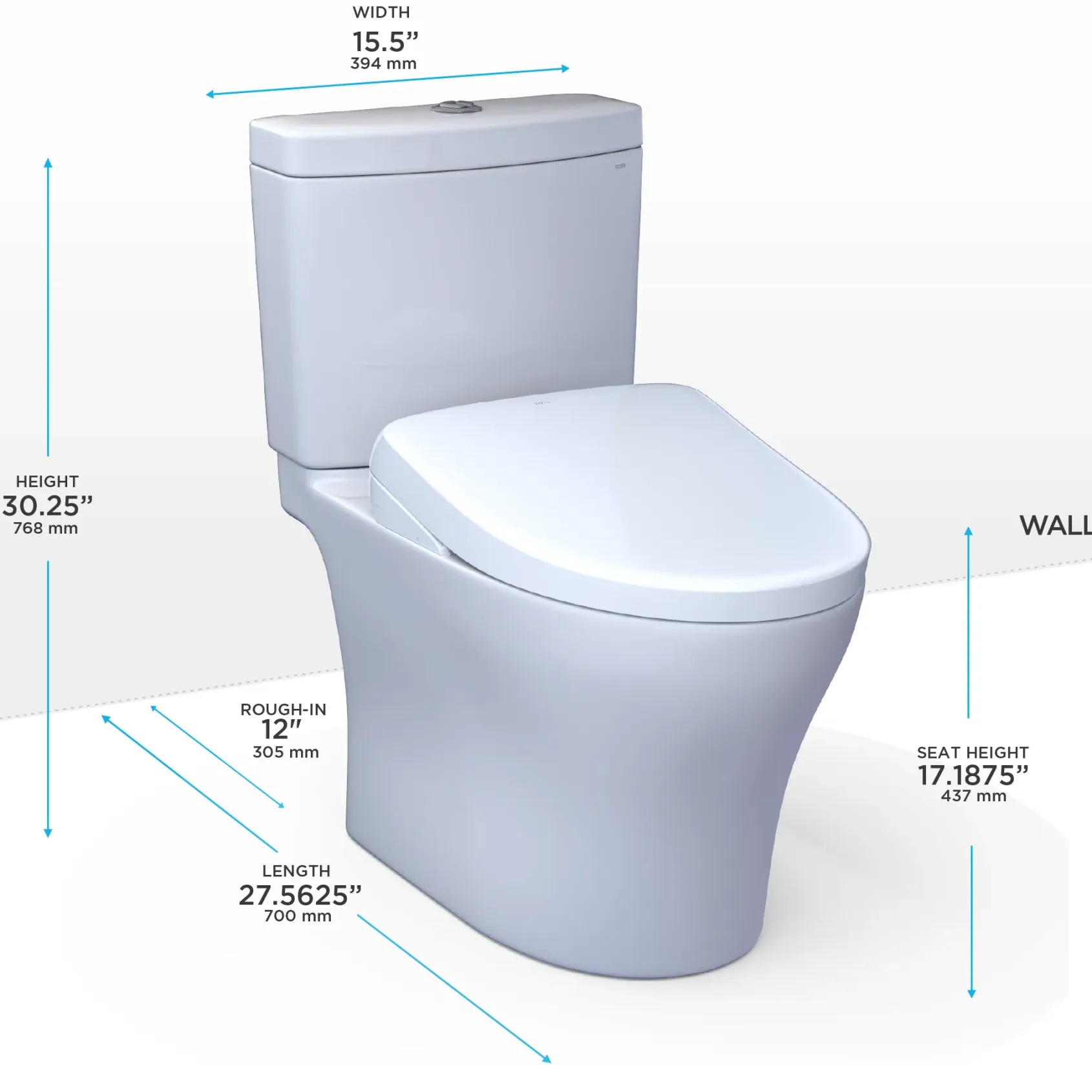 TOTO WASHLET+ Aquia IV Two-Piece Elongated Dual Flush 1.28 and 0.9 GPF Toilet with S7A Contemporary Bidet Seat, Cotton White, Vitreous China|Plastic, MW4464736CEMFGN#01