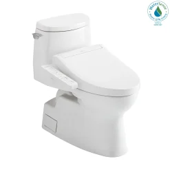 TOTO WASHLET+ Carlyle II 1G One-Piece Elongated 1.0 GPF Toilet and WASHLET+ C2 Bidet Seat, Cotton White, Vitreous China|Plastic, MW6143074CUFG#01