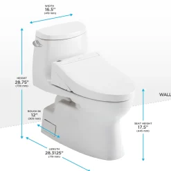 TOTO WASHLET+ Carlyle II One-Piece Elongated 1.28 GPF Toilet and WASHLET+ C5 Bidet Seat, Cotton White, Vitreous China|Plastic, MW6143084CEFG#01
