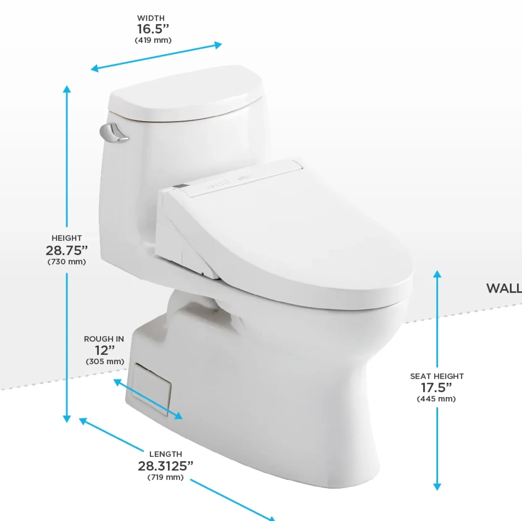 TOTO WASHLET+ Carlyle II One-Piece Elongated 1.28 GPF Toilet and WASHLET+ C5 Bidet Seat, Cotton White, Vitreous China|Plastic, MW6143084CEFG#01