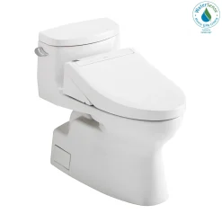 TOTO WASHLET+ Carolina II One-Piece Elongated 1.28 GPF Toilet and WASHLET+ C5 Bidet Seat, Cotton White, Vitreous China|Plastic, MW6443084CEFG#01