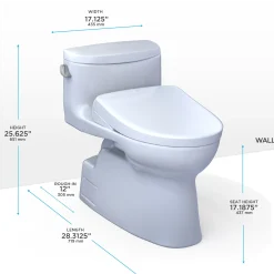 TOTO WASHLET+ Carolina II One-Piece Elongated 1.28 GPF Toilet and WASHLET+ S7 Contemporary Bidet Seat, Cotton White, Vitreous China|Plastic, MW6444736CEFG#01