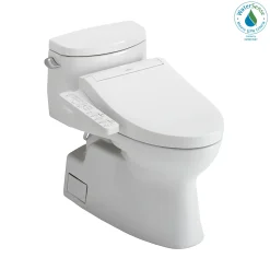 TOTO WASHLET+ Carolina II One-Piece Elongated 1.28 GPF Toilet and WASHLET+ C2 Bidet Seat, Cotton White, Vitreous China|Plastic, MW6443074CEFG#01