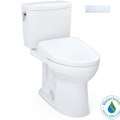 TOTO WASHLET+ Drake II 1G Two-Piece Elongated 1.0 GPF Toilet with Auto Flush WASHLET+ S7 Contemporary Bidet Seat, Cotton White, Vitreous China|Plastic, MW4544726CUFGA#01