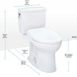TOTO WASHLET+ Drake II 1G Two-Piece Elongated 1.0 GPF Toilet with Auto Flush WASHLET+ S7 Contemporary Bidet Seat, Cotton White, Vitreous China|Plastic, MW4544726CUFGA#01