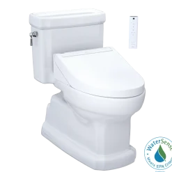 TOTO WASHLET+ Eco Guinevere Elongated 1.28 GPF Universal Height Toilet with C5 Bidet Seat, Cotton White, Vitreous China|Plastic, MW9743084CEFG#01
