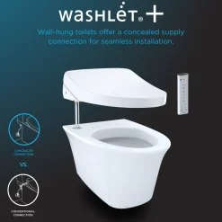 TOTO WASHLET+ EP Wall-Hung Elongated Toilet and WASHLET C5 Bidet Seat and DuoFit In-Wall 0.9 and 1.28 GPF Dual-Flush Tank System, Matte Silver, Vitreous China|Plastic, CWT4283084CMFG#MS