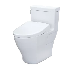 TOTO WASHLET+ Legato One-Piece Elongated 1.28 GPF Toilet with Auto Flush S7A Contemporary Bidet Seat, Cotton White, Vitreous China|Plastic, MW6244736CEFGA#01
