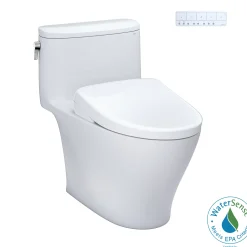 TOTO WASHLET+ Nexus One-Piece Elongated 1.28 GPF Toilet with Auto Flush S7 Contemporary Bidet Seat, Cotton White, Vitreous China|Plastic, MW6424726CEFGA#01