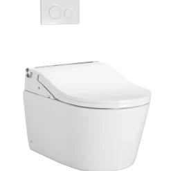 TOTO WASHLET+ RP Wall-Hung D-Shape Toilet with RW Bidet Seat and DuoFit In-Wall 1.28 and 0.9 GPF Auto Dual-Flush Tank System, Matte Silver, Plastic|Steel|Vitreous China, Cotton White, CWT4474547CMFGA#MS
