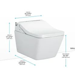 TOTO WASHLET+ SP Wall-Hung Square-Shape Toilet with SW Bidet Seat and DuoFit In-Wall 1.28 and 0.9 GPF Dual-Flush Tank System, Matte Silver, Vitreous China|Plastic|Steel, Cotton White, CWT4494549CMFGA#MS