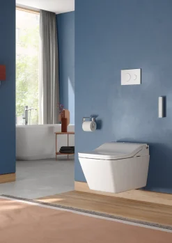 TOTO WASHLET+ SP Wall-Hung Square-Shape Toilet with SW Bidet Seat and DuoFit In-Wall 1.28 and 0.9 GPF Dual-Flush Tank System, Matte Silver, Vitreous China|Plastic|Steel, Cotton White, CWT4494549CMFGA#MS