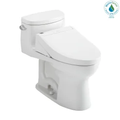 TOTO WASHLET+ Supreme II One-Piece Elongated 1.28 GPF Toilet and WASHLET+ C5 Bidet Seat, Cotton White, Vitreous China|Plastic, MW6343084CEFG#01