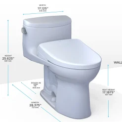 TOTO WASHLET+ Supreme II One-Piece Elongated 1.28 GPF Toilet and WASHLET+ S7A Contemporary Bidet Seat, Cotton White, Vitreous China|Plastic, MW6344736CEFG#01