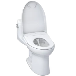 TOTO WASHLET+ Supreme II One-Piece Elongated 1.28 GPF Toilet and WASHLET+ S7 Contemporary Bidet Seat, Cotton White, Vitreous China|Plastic, MW6344726CEFG#01