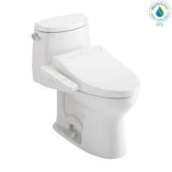 TOTO WASHLET+ UltraMax II One-Piece Elongated 1.28 GPF Toilet and WASHLET+ C2 Bidet Seat, Cotton White, Vitreous China|Plastic, MW6043074CEFG#01