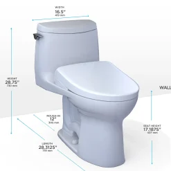 TOTO WASHLET+ UltraMax II 1G One-Piece Elongated 1.0 GPF Toilet with Auto Flush WASHLET+ S7A Contemporary Bidet Seat, Cotton White, Vitreous China|Plastic, MW6044736CUFGA#01