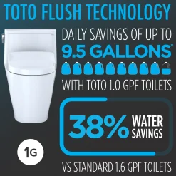 TOTO WASHLET+ UltraMax II 1G One-Piece Elongated 1.0 GPF Toilet with Auto Flush WASHLET+ S7A Contemporary Bidet Seat, Cotton White, Vitreous China|Plastic, MW6044736CUFGA#01