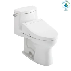 TOTO WASHLET+ UltraMax II 1G One-Piece Elongated 1.0 GPF Toilet and WASHLET+ C5 Bidet Seat, Cotton White, Vitreous China|Plastic, MW6043084CUFG#01