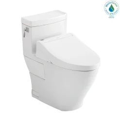 TOTOWASHLET+ Aimes One-Piece Elongated 1.28 GPF Toilet and WASHLET C5 Bidet Seat, Cotton White, Vitreous China|Plastic, MW6263084CEFG#01