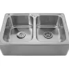 Whitehaus 33" Brushed Stainless Steel Double Bowl Farmhouse Apron Sink, WHNAPEQ3322