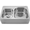 Whitehaus 33" Brushed Stainless Steel Double Bowl Farmhouse Apron Sink, WHNAPD3322