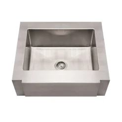 Whitehaus 30" Brushed Stainless Steel Single Bowl Farmhouse Apron Sink, 16 Gauge, WHNCMAP3026