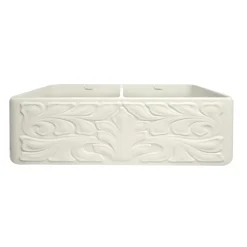Whitehaus 33" Fireclay Double Bowl Farmhouse Apron Sink, Biscuit, WHFLGO3318