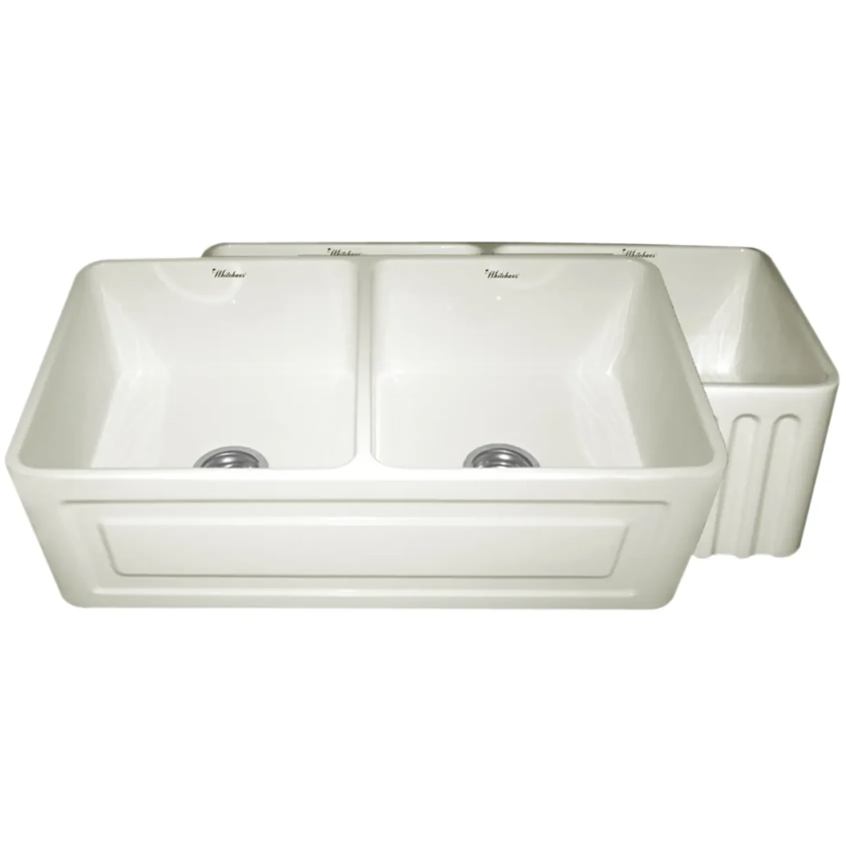 Whitehaus 33" Fireclay Double Bowl Farmhouse Apron Sink, Reversible, Biscuit, WHFLRPL3318