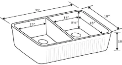 Whitehaus 33" Fireclay Double Bowl Farmhouse Apron Sink, Reversible, White, WHFLATN3318
