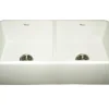 Whitehaus 36" Fireclay Double Bowl Farmhouse Apron Sink, Reversibe, Biscuit, WH3719
