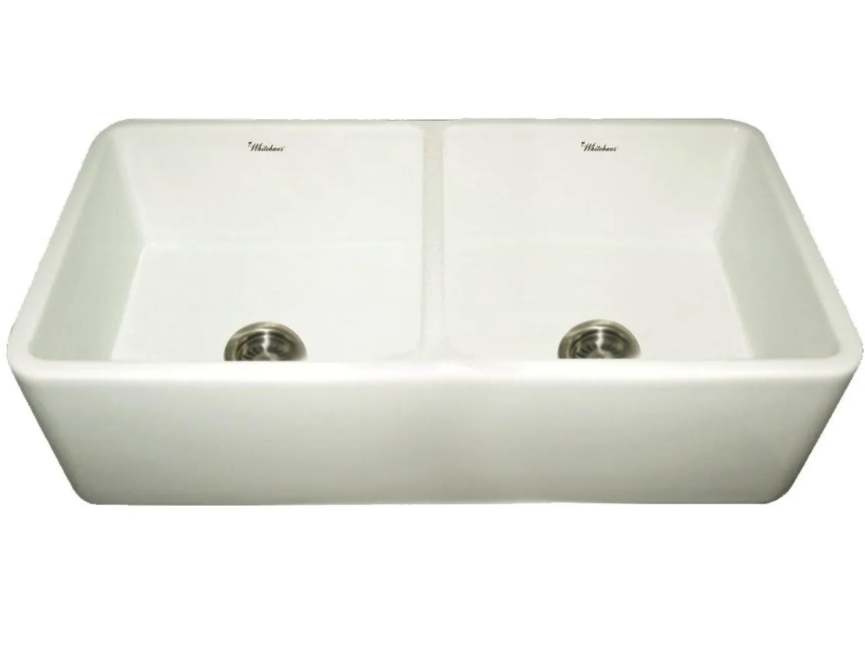 Whitehaus 36" Fireclay Double Bowl Farmhouse Apron Sink, Reversibe, Biscuit, WH3719