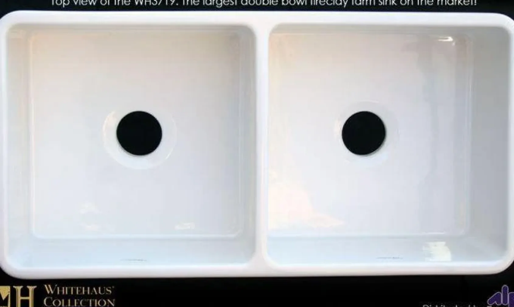 Whitehaus 36" Fireclay Double Bowl Farmhouse Apron Sink, Reversibe, Biscuit, WH3719