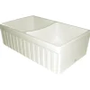 Whitehaus 33'' Fireclay Double Bowl Farmhouse Apron Sink, Biscuit, WHQDB332