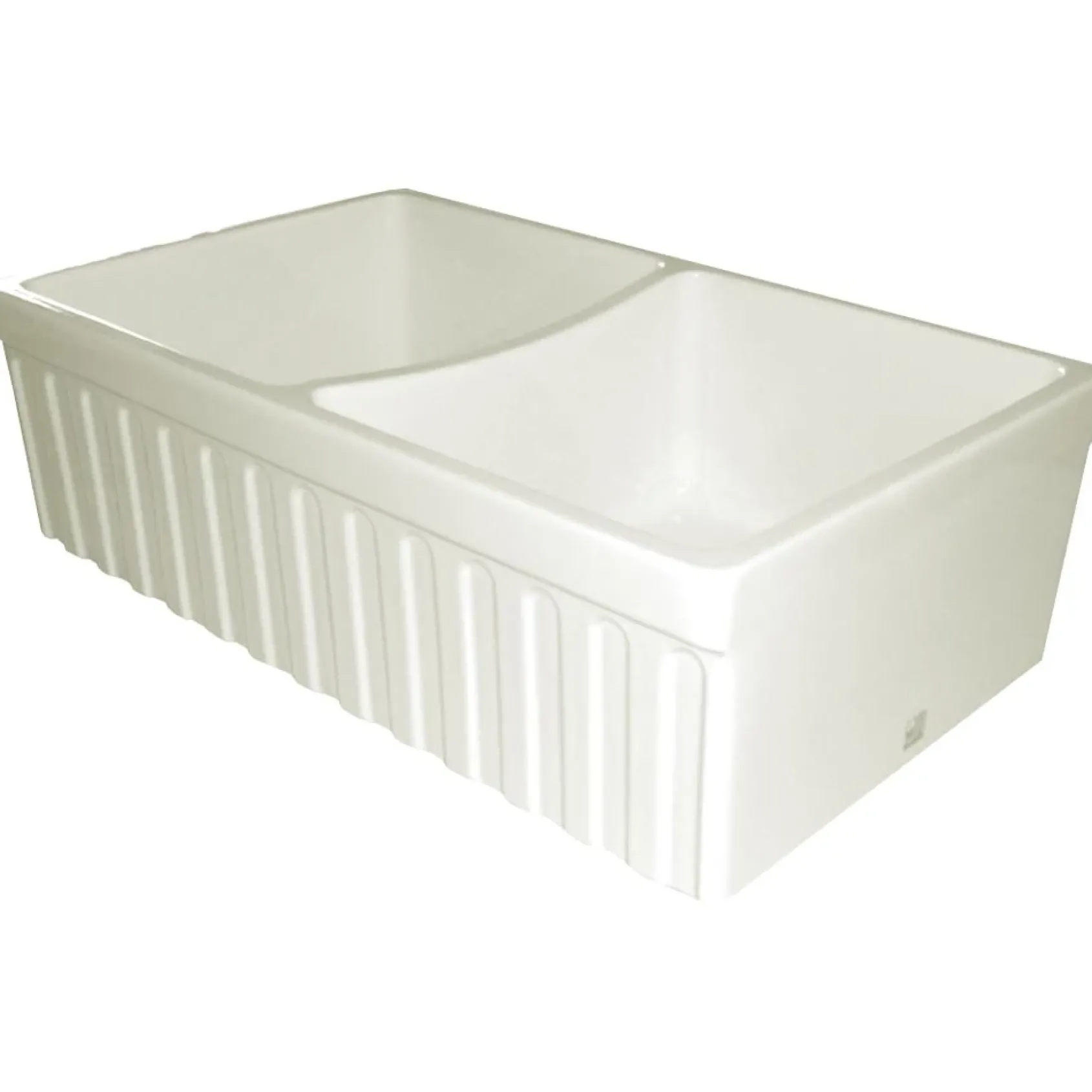 Whitehaus 33'' Fireclay Double Bowl Farmhouse Apron Sink, Biscuit, WHQDB332