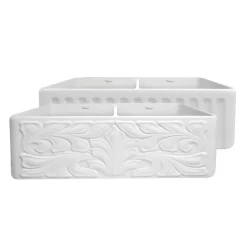 Whitehaus 33" Fireclay Double Bowl Farmhouse Apron Sink, White, WHFLGO3318