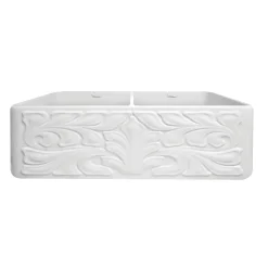 Whitehaus 33" Fireclay Double Bowl Farmhouse Apron Sink, White, WHFLGO3318