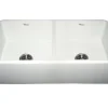 Whitehaus 36" Fireclay Double Bowl Farmhouse Apron Sink, White, WH3719